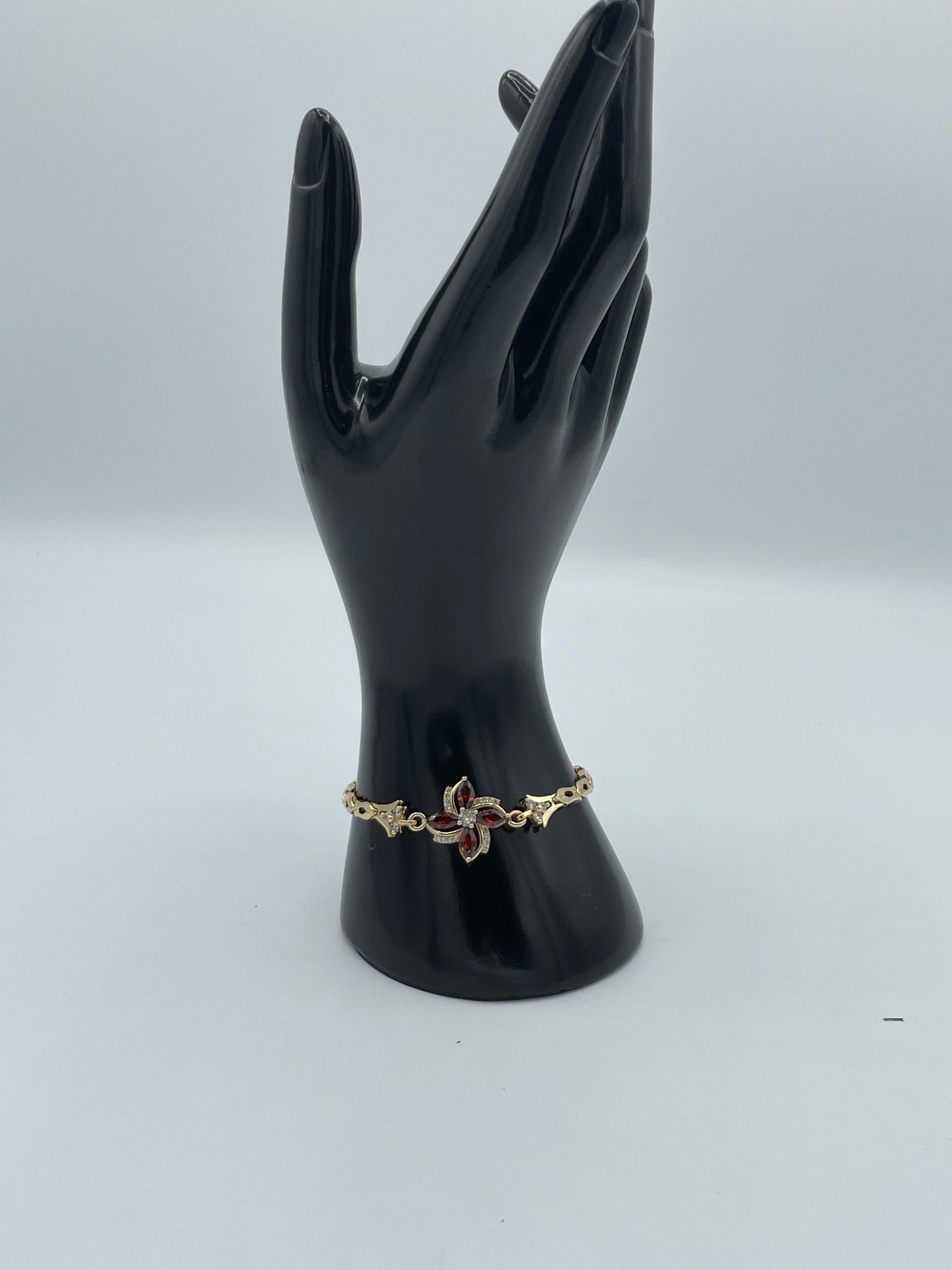 Ruby & Diamond Flower 14k Gold Plated Bracelet