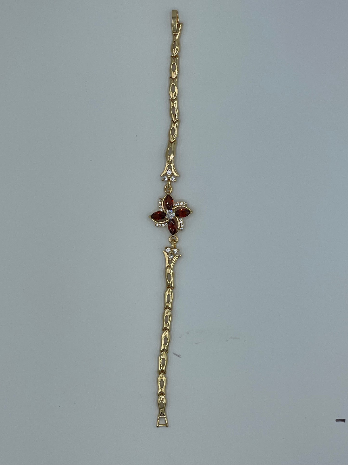 Ruby & Diamond Flower 14k Gold Plated Bracelet