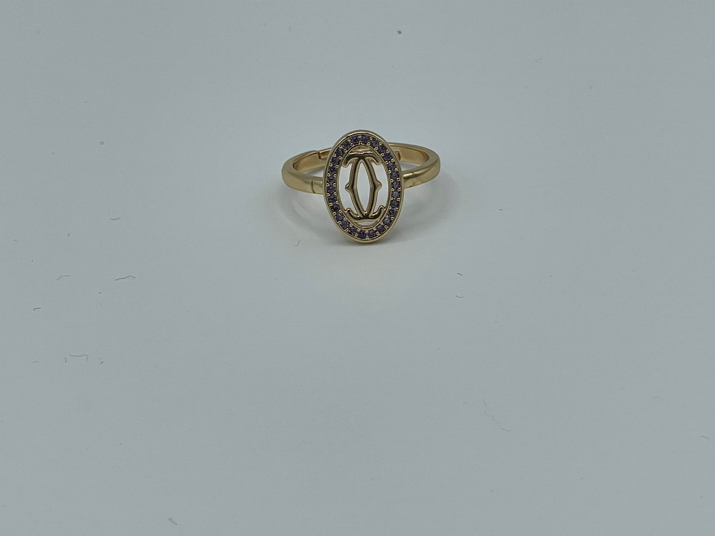 Chanel Style Diamond Studded 18k Gold Plated Adjustable Ring