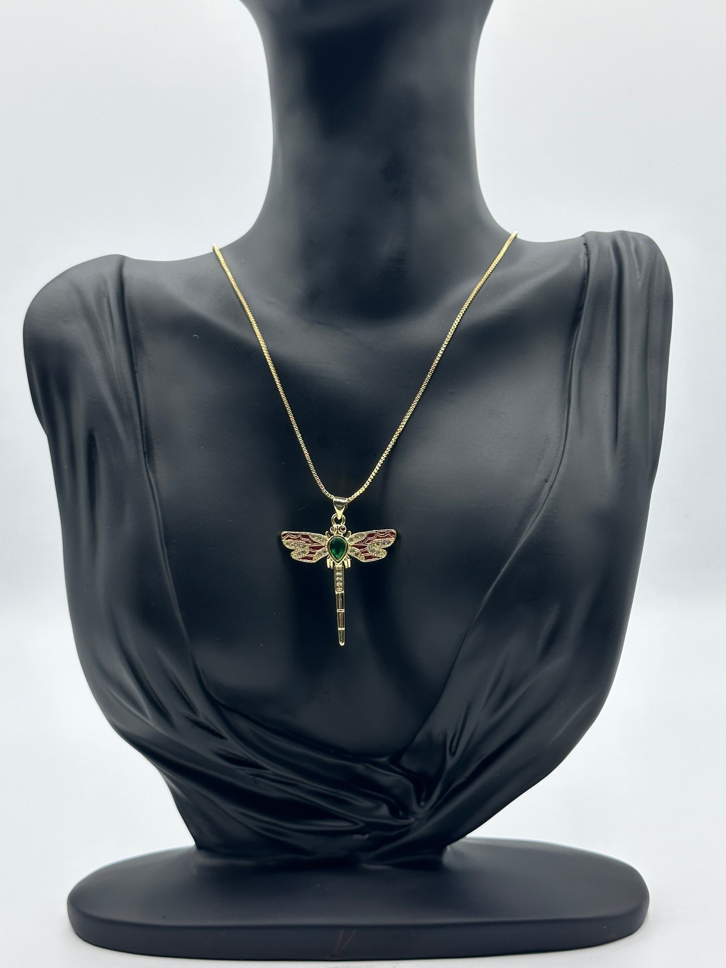 Emerald Center Dragonfly 18k Gold Plated Pendant for Necklace