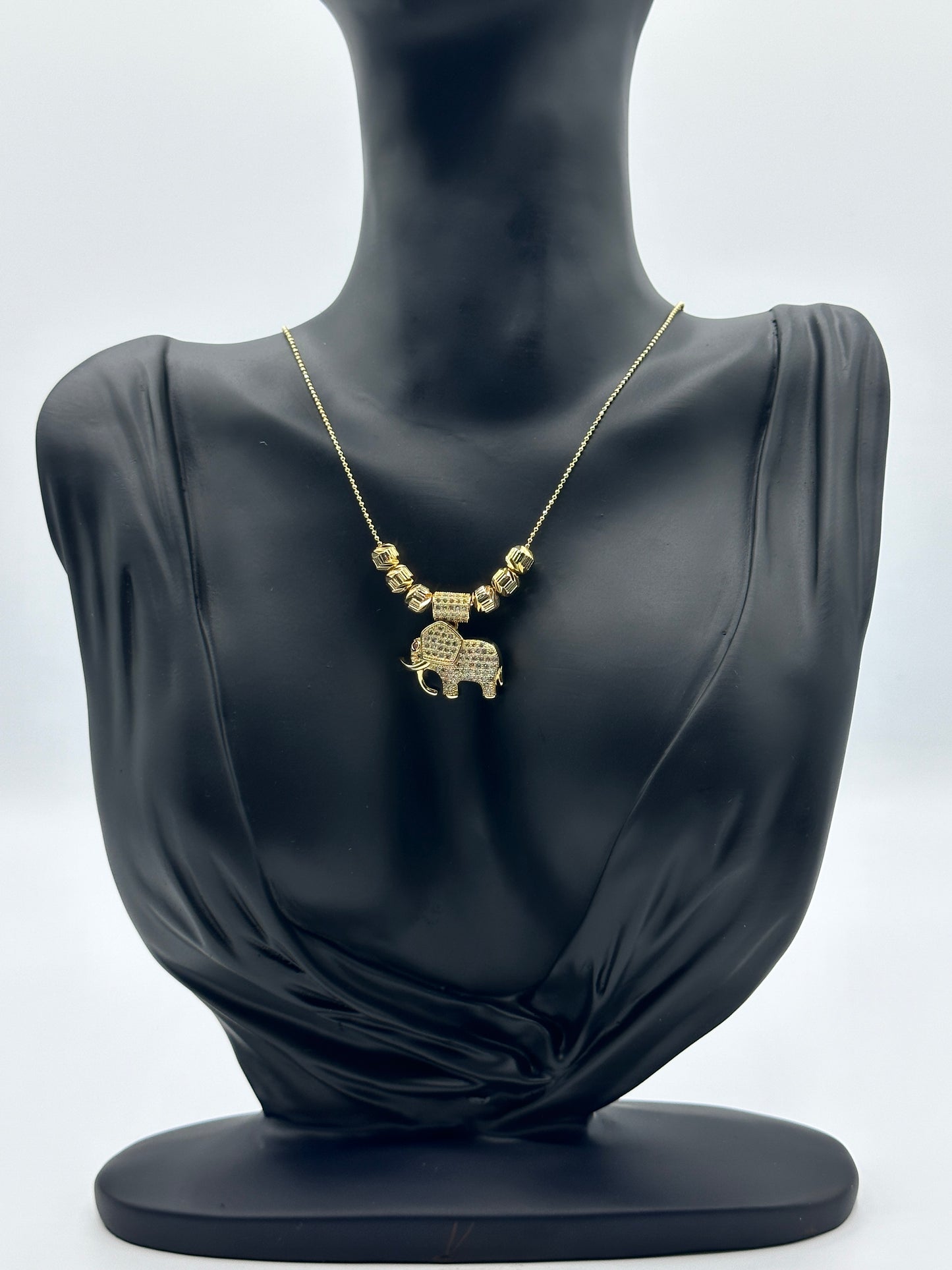 Studded Small Elephant 18k Gold Plated Pendant Necklace