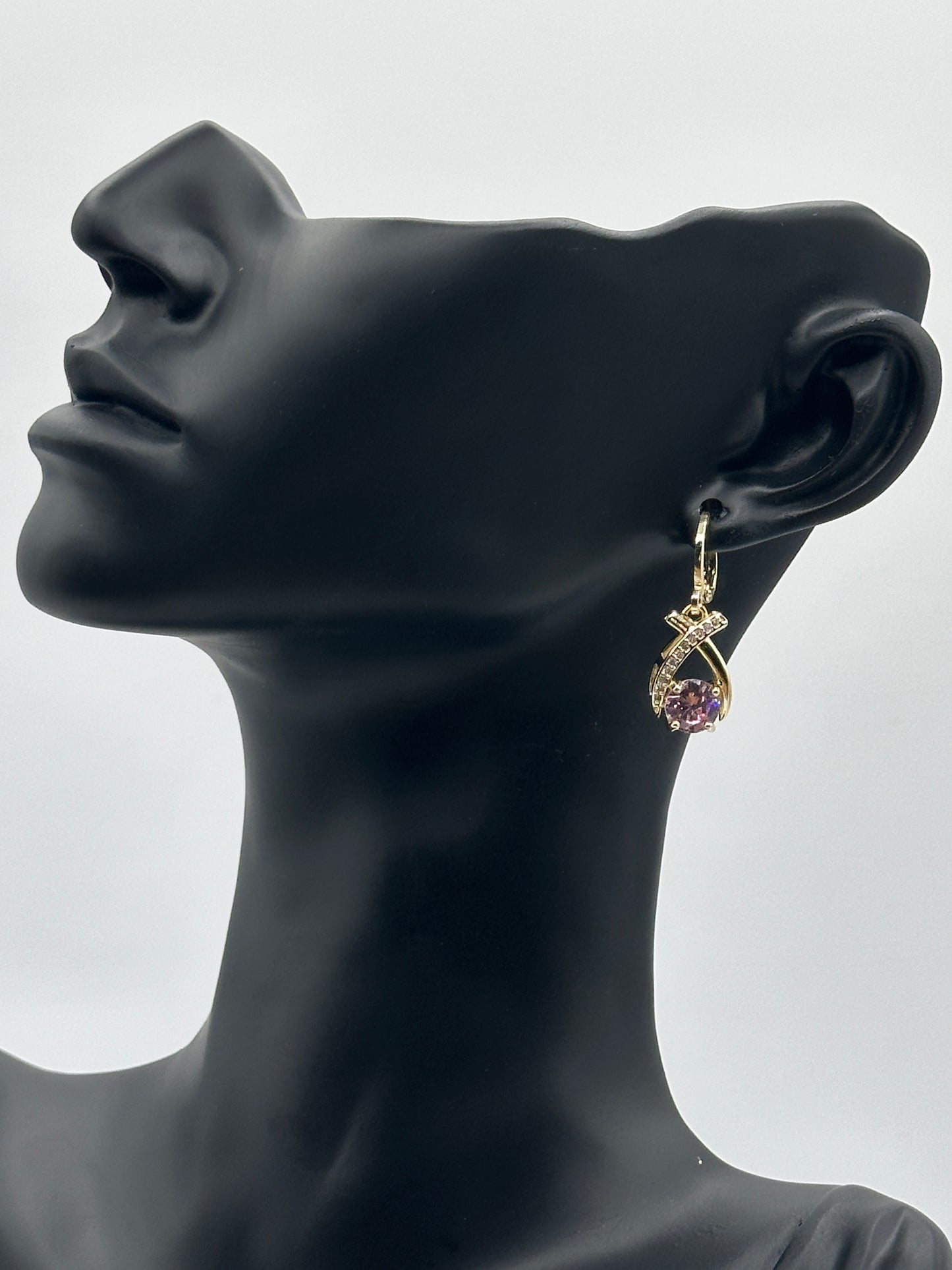 Pink Diamond Stud 18k Gold Plated Earring and Necklace Set