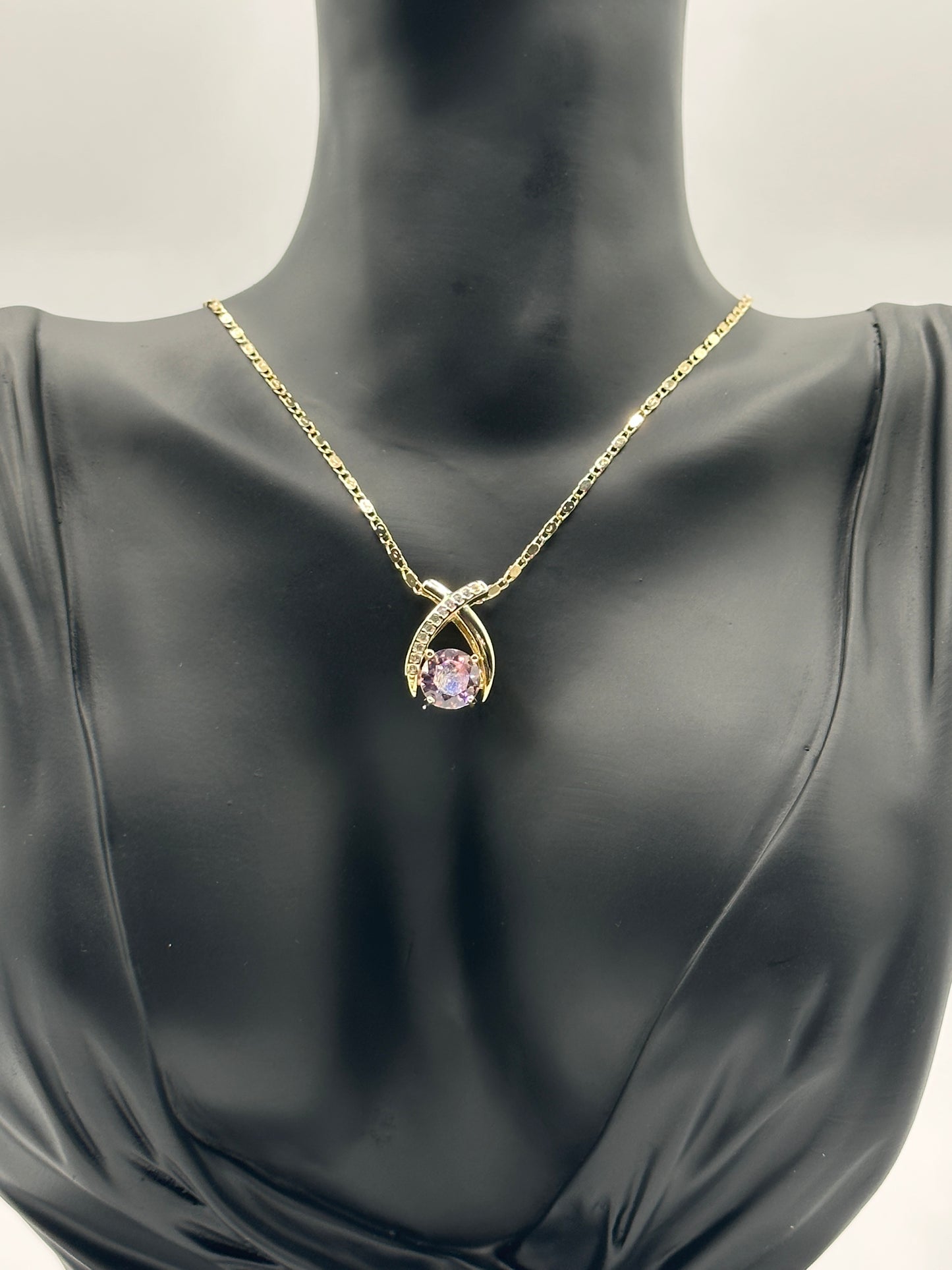 Pink Diamond Stud 18k Gold Plated Earring and Necklace Set