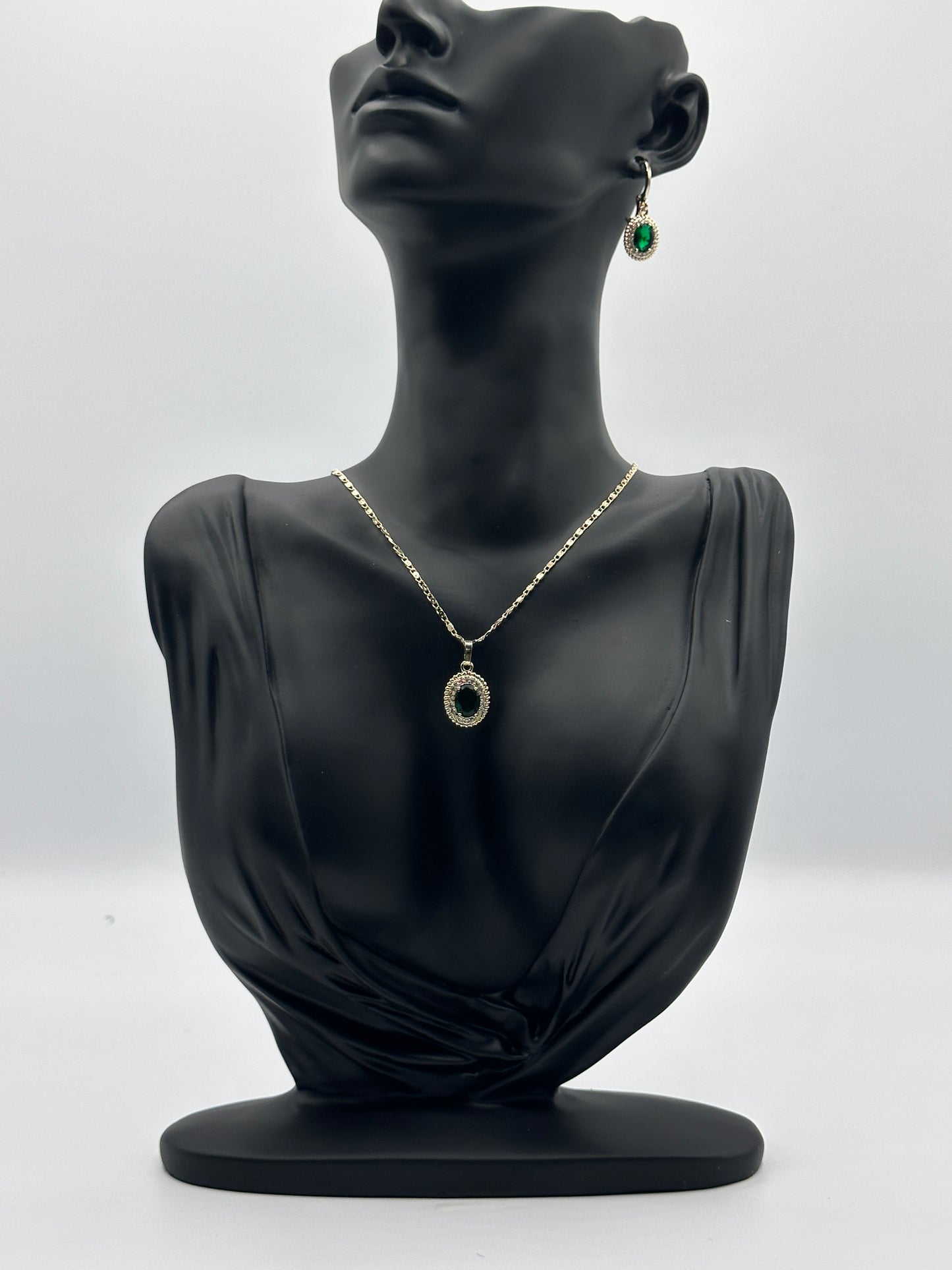 Emerald & Diamond 18k Gold Plated Earring and Necklace Set