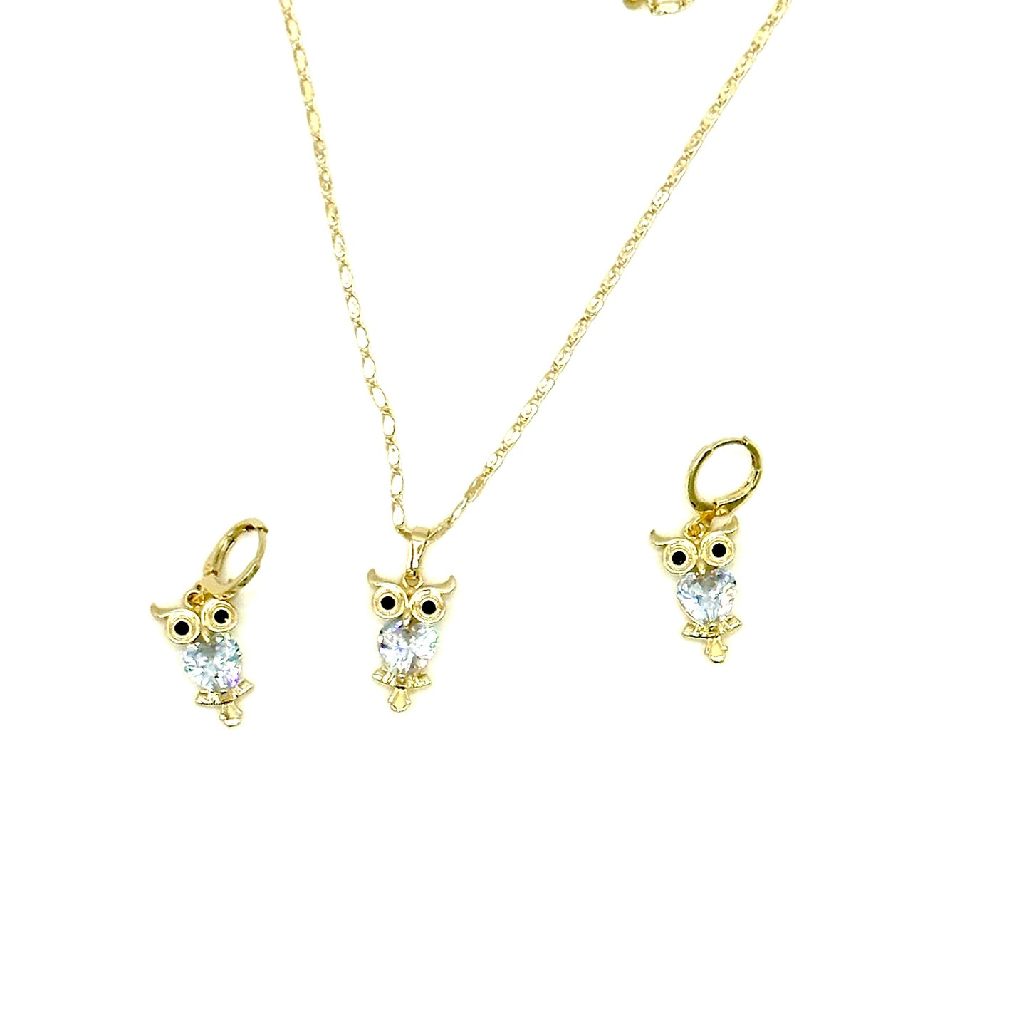 Owl Pendant with Matching Earrings 18k Gold Plating