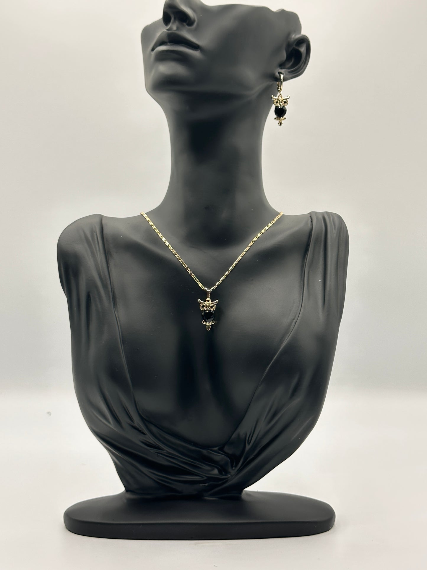 Owl Pendant with Matching Earrings 18k Gold Plating