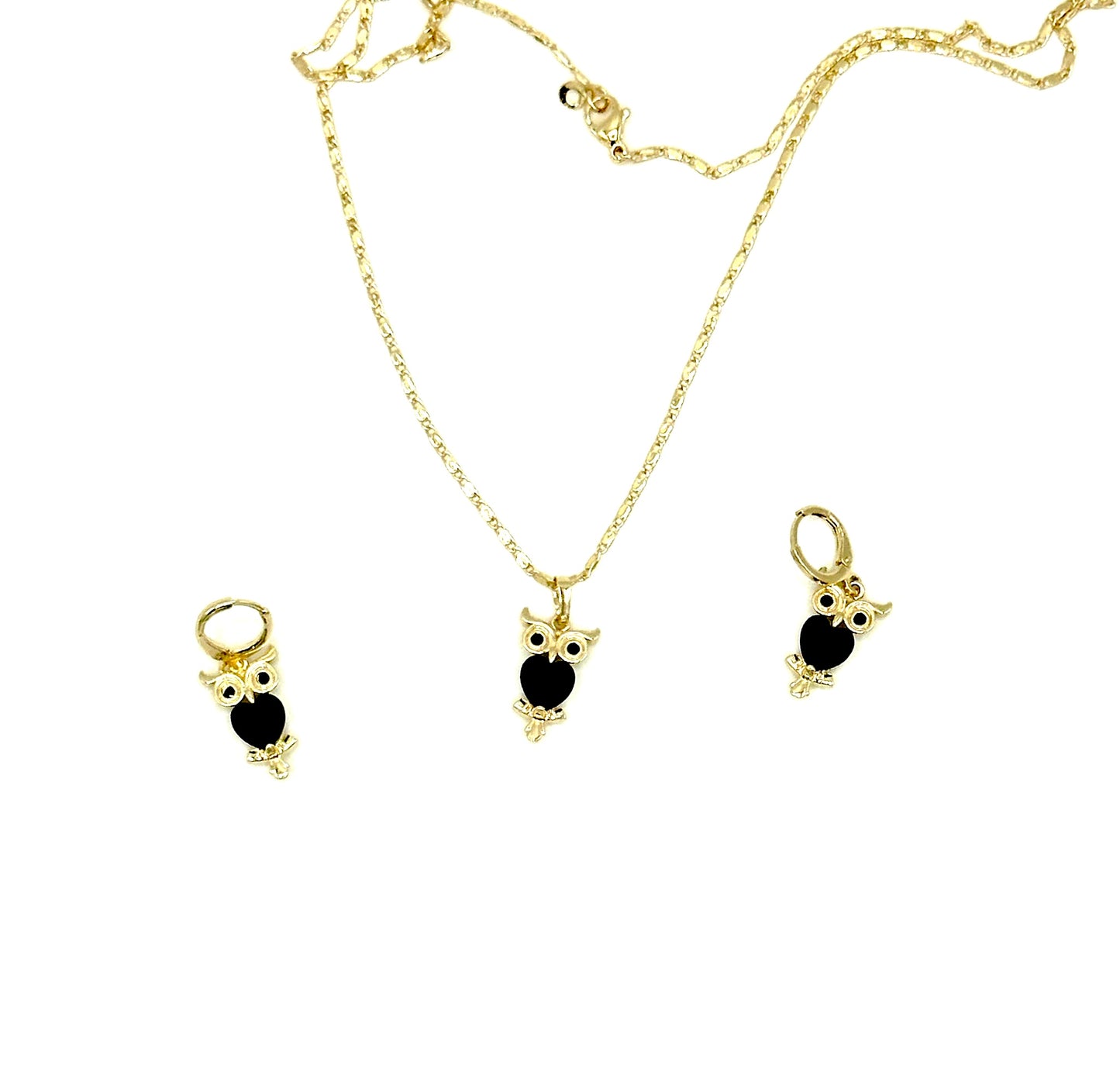 Owl Pendant with Matching Earrings 18k Gold Plating