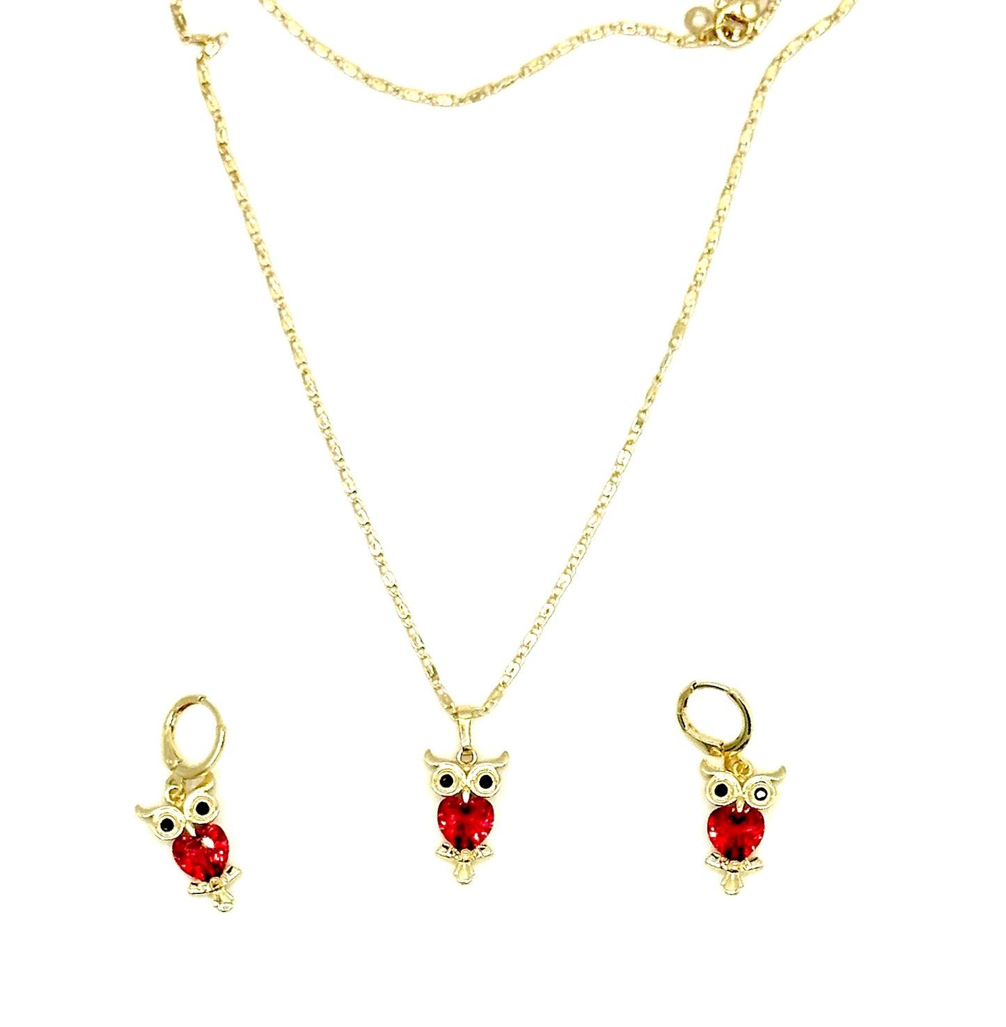 Owl Pendant with Matching Earrings 18k Gold Plating