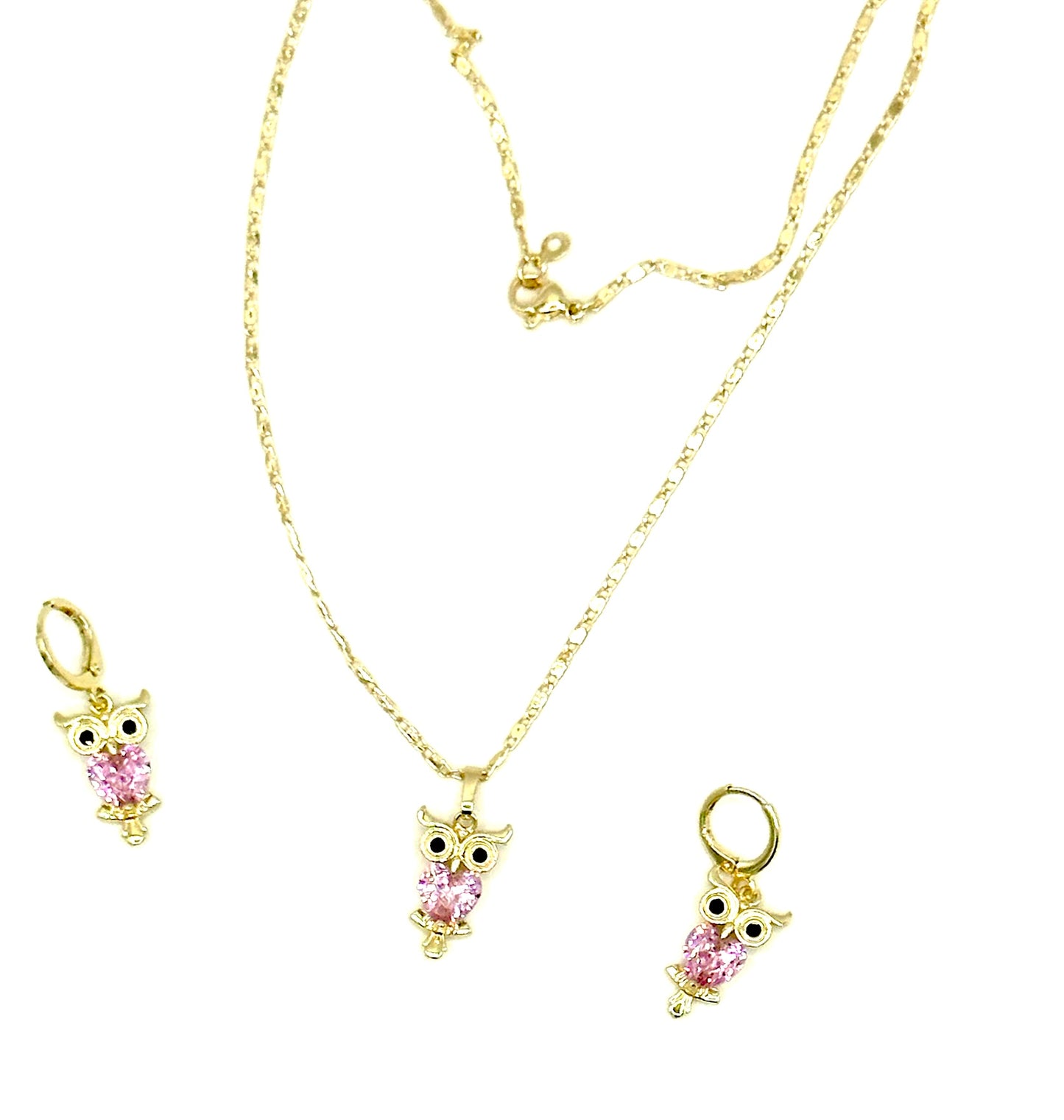 Owl Pendant with Matching Earrings 18k Gold Plating